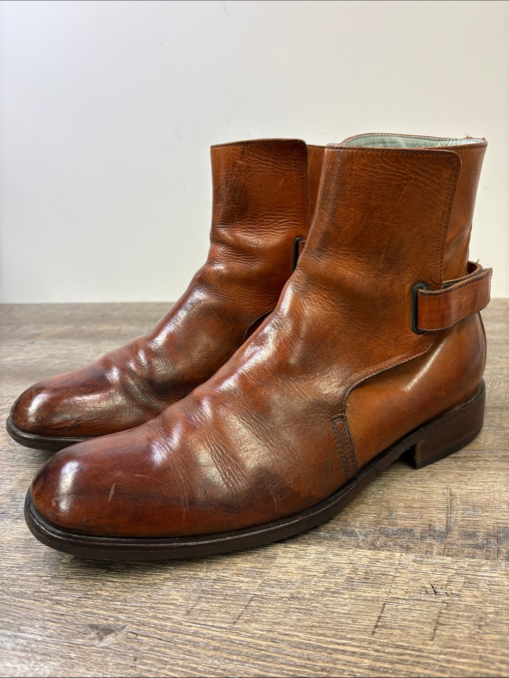 Kenneth Cole New York Brown Leather Harness Ankle Boots Size 10 Made in Italy